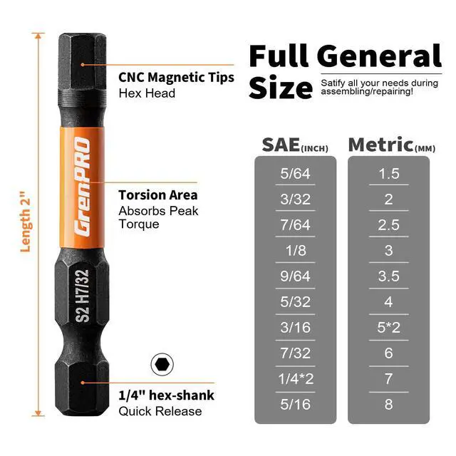 Alt view image 5 of 6 - Allen Wrench Drill Bit Set 22pc Hex Bit Set, Impact Driver Bit Set, Screwdriver Bit Set, Allen Wrenches Sets, Allen Socket Set, 2" Long Metric&SAE 1/4" Hex Shank Magnetic Allen Key Drill Bits