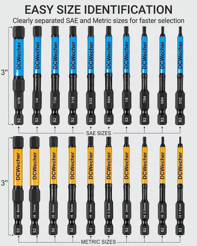 Alt view image 2 of 7 - 3-Inch Impact Hex Bit Set, 20PCS Long Allen Wrench Drill Bit Set