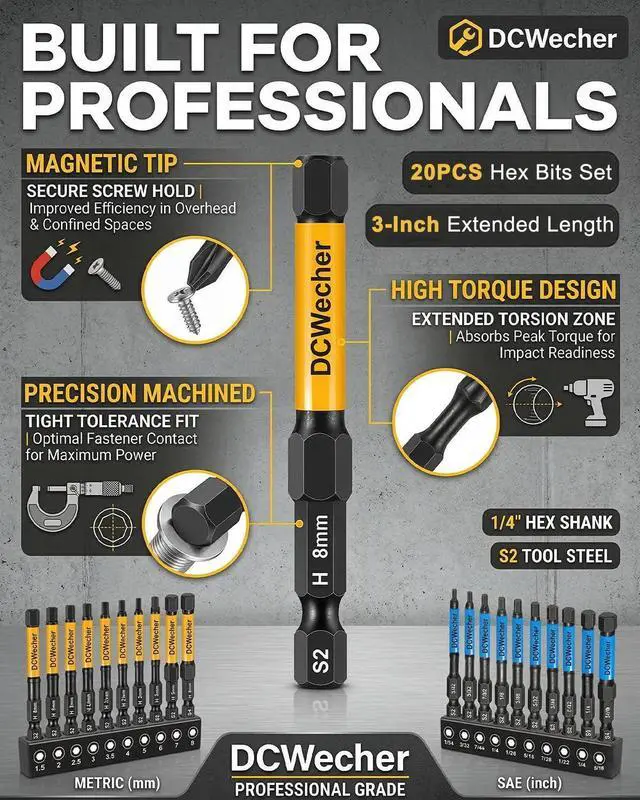 Alt view image 3 of 7 - 3-Inch Impact Hex Bit Set, 20PCS Long Allen Wrench Drill Bit Set