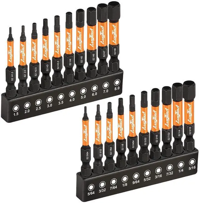 Main image of Impact Hex Head Allen Wrench Drill Bit Set 20pcs (Metric&SAE), 1/4 Hex-Shank S2 Steel Hex Bits Set, CNC Machined Tips with Magnetism, 2 Long with Storage Box