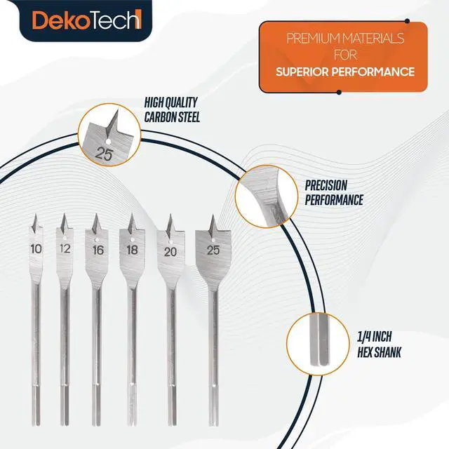 Alt view image 2 of 6 - 6-Piece Spade Drill Bit Set Carbon Steel Paddle Bits with 1/4" Hex Shank Fast Drilling for Wood, Plywood, Particle Board & Fiberboard (10mm-25mm)