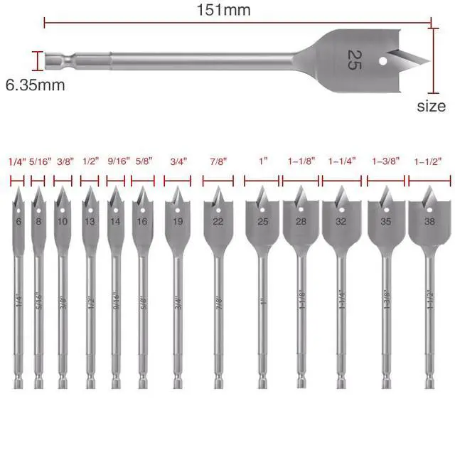 Alt view image 2 of 7 - Spade Drill Bit Sets, Paddle Flat Bit for Hole Cutter Woodworking,Titanium Coating, Carbon Steel, Wood Drill Bit, Quick Change Hex Shank6-Pieces
