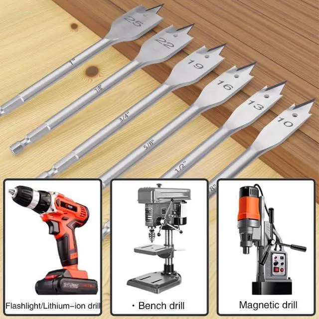 Alt view image 7 of 7 - Spade Drill Bit Sets, Paddle Flat Bit for Hole Cutter Woodworking,Titanium Coating, Carbon Steel, Wood Drill Bit, Quick Change Hex Shank6-Pieces