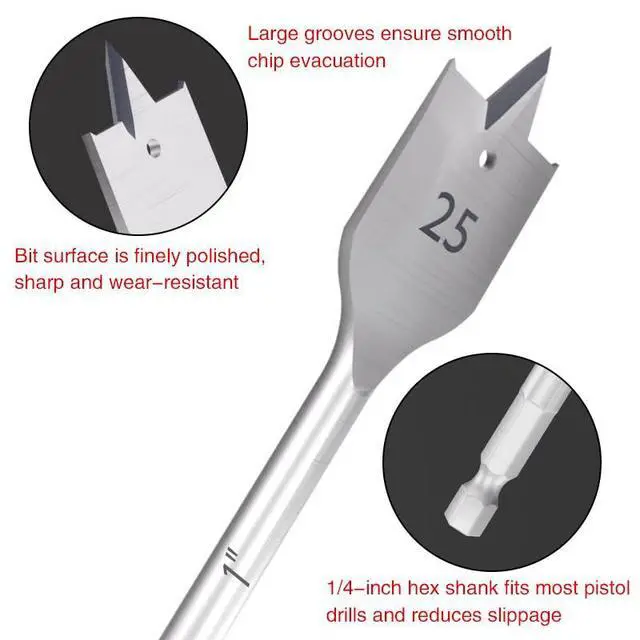 Alt view image 4 of 7 - Spade Drill Bit Sets, Paddle Flat Bit for Hole Cutter Woodworking,Titanium Coating, Carbon Steel, Wood Drill Bit, Quick Change Hex Shank6-Pieces