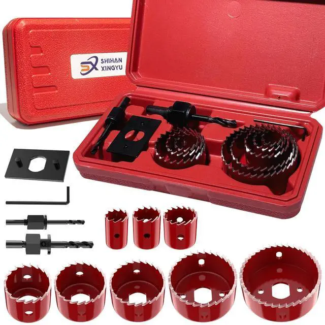 Main image of 12-Piece Hole Saw Kit, 8 Sizes 3/4" to 2-1/2" Hole Saw Set in Case with Arbors, Drill Bits and Hex Key for Soft Wood, Plywood, PVC Board and Plastic