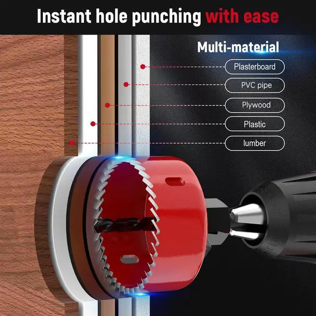 Alt view image 3 of 7 - 12-Piece Hole Saw Kit, 8 Sizes 3/4" to 2-1/2" Hole Saw Set in Case with Arbors, Drill Bits and Hex Key for Soft Wood, Plywood, PVC Board and Plastic