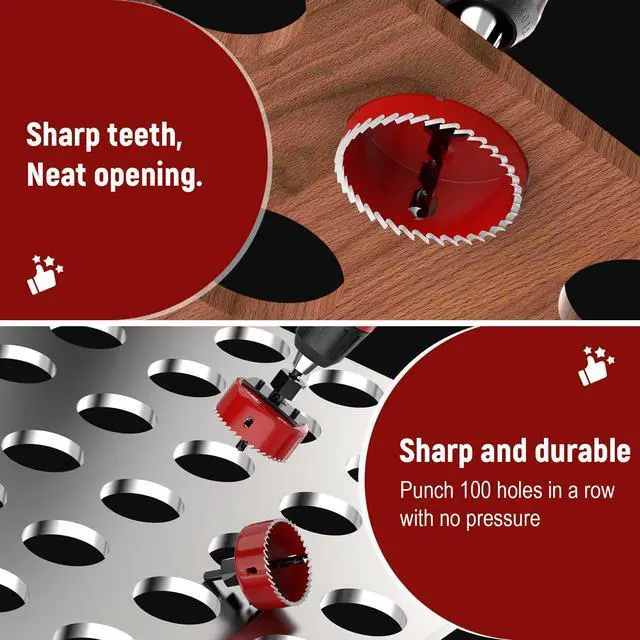 Alt view image 5 of 7 - 12-Piece Hole Saw Kit, 8 Sizes 3/4" to 2-1/2" Hole Saw Set in Case with Arbors, Drill Bits and Hex Key for Soft Wood, Plywood, PVC Board and Plastic