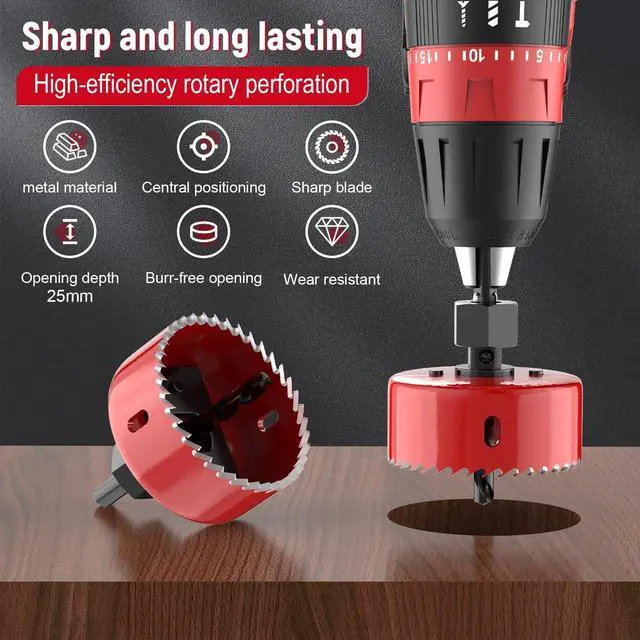 Alt view image 2 of 7 - 12-Piece Hole Saw Kit, 8 Sizes 3/4" to 2-1/2" Hole Saw Set in Case with Arbors, Drill Bits and Hex Key for Soft Wood, Plywood, PVC Board and Plastic