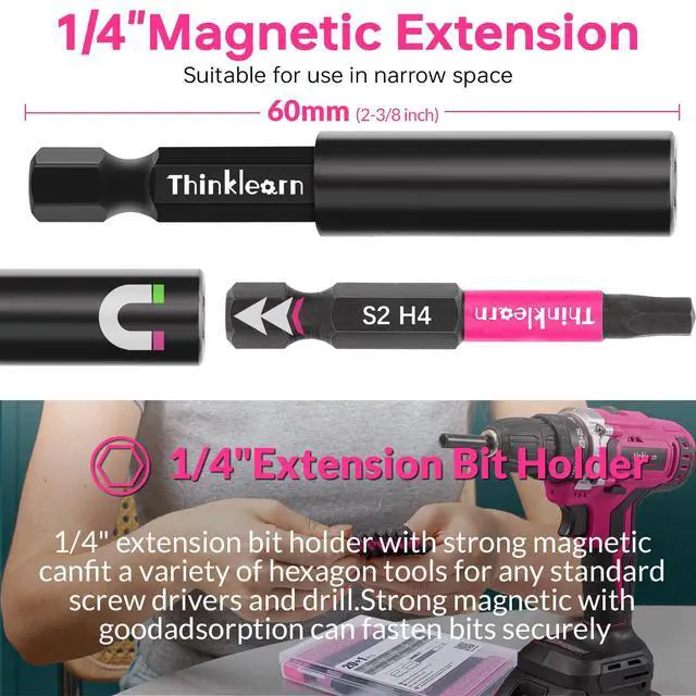 Alt view image 5 of 7 - 20PCS Hex Head Allen Wrench Drill Bit Set (Metric&SAE), 1/4 Hex-Shank S2 Steel Drill Bits Sets with 2.3" Extension Bit Holder, Impact CNC Machined Tips with Magnetism, Perfect Home DIY-Gift for Women