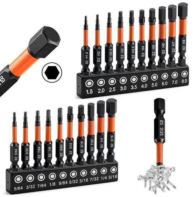 Main image of 20PCS Impact Hex Bit Set Metric&SAE, 1/4" Hex Shank S2 Alloy Steel Allen Wrench Drill Bits with Magnetism, 2" Long Magnetic Hex Driver Set for Impact Driver DIY & Automotive Home