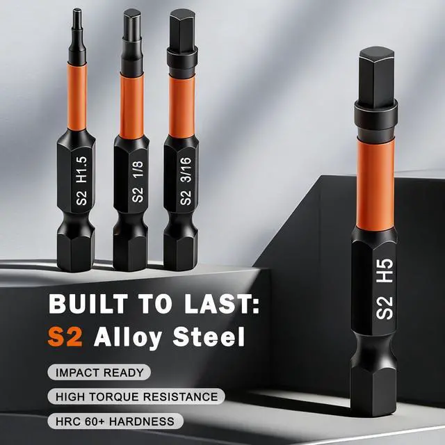 Alt view image 5 of 7 - 20PCS Impact Hex Bit Set Metric&SAE, 1/4" Hex Shank S2 Alloy Steel Allen Wrench Drill Bits with Magnetism, 2" Long Magnetic Hex Driver Set for Impact Driver DIY & Automotive Home