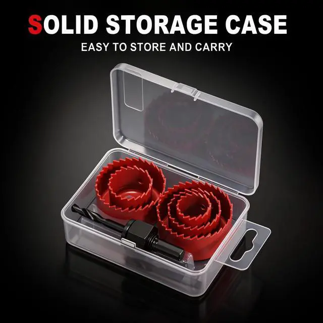 Alt view image 6 of 7 - 8PCS Hole Saw Kit 1" to 2-1/8" for Wood, Drywall, Plastic in Case, Red