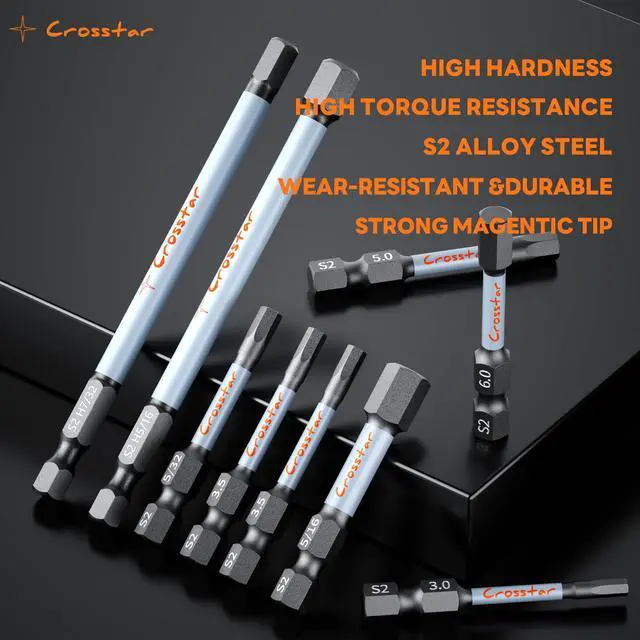 Alt view image 2 of 7 - 2-Inch Compact Hex Bit Set 10PCS Metric - Short Impact Allen Wrench Drill Bits, S2 Steel 1/4" Hex-Shank, CNC Machined Tips with Storage Case & Carabiner Clip