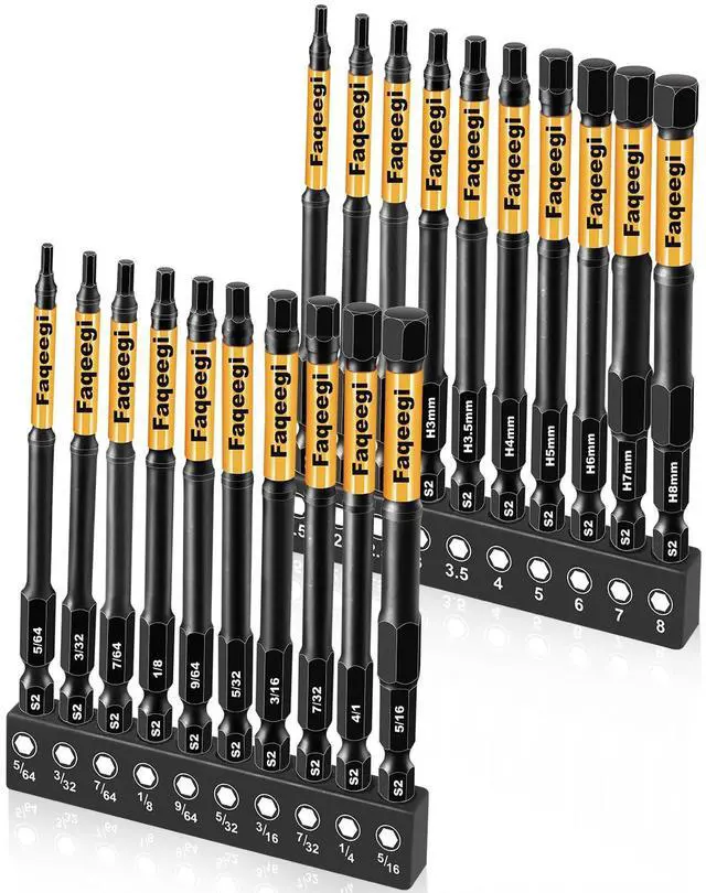 Main image of 20PCS Hex Bit Set 4" S2 Magnetic Metric SAE Impact Drill Bits