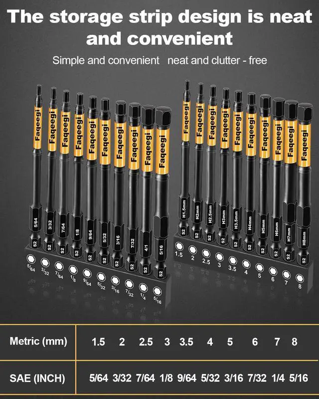 Alt view image 7 of 7 - 20PCS Hex Bit Set 4" S2 Magnetic Metric SAE Impact Drill Bits