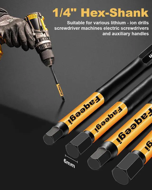 Alt view image 6 of 7 - 20PCS Hex Bit Set 4" S2 Magnetic Metric SAE Impact Drill Bits