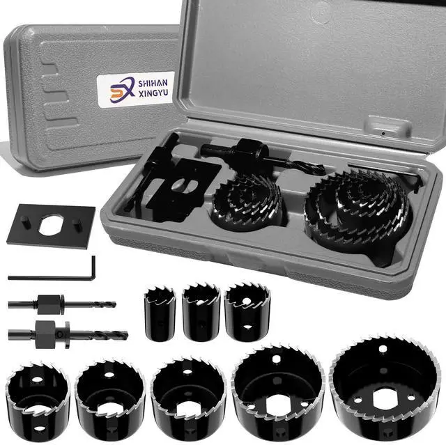 Main image of 12-Piece Hole Saw Kit, Includes 8 Sizes (3/4" to 2-1/2"), Arbors, Drill Bits, and Hex Key, Ideal for Softwood, Plywood, and PVC (Black)