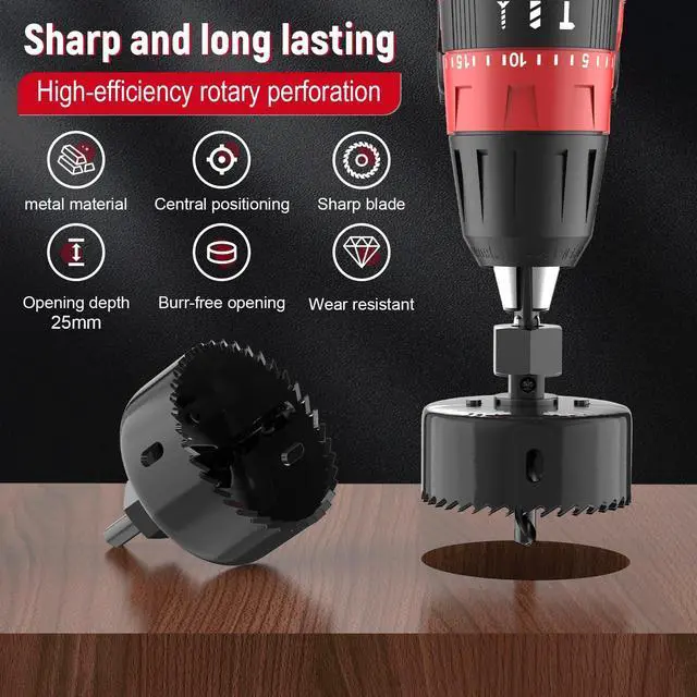 Alt view image 2 of 7 - 12-Piece Hole Saw Kit, Includes 8 Sizes (3/4" to 2-1/2"), Arbors, Drill Bits, and Hex Key, Ideal for Softwood, Plywood, and PVC (Black)