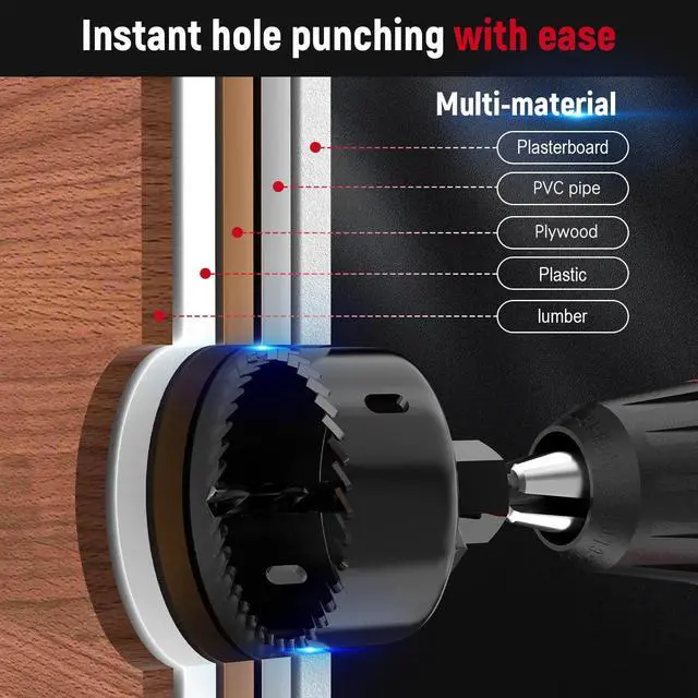 Alt view image 3 of 7 - 12-Piece Hole Saw Kit, Includes 8 Sizes (3/4" to 2-1/2"), Arbors, Drill Bits, and Hex Key, Ideal for Softwood, Plywood, and PVC (Black)