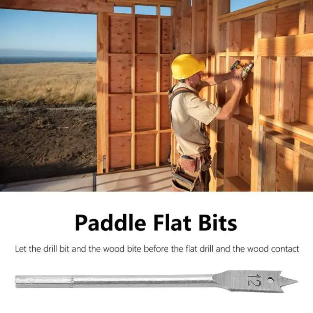 Alt view image 3 of 7 - 4Pcs Spade Drill Bit Set, 1/2 inch High Carbon Steel Paddle Flat Bits Set Spade Bit with Quick Change Hex Shank for Hole Cutter Woodworking