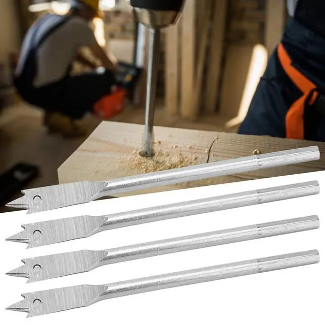 Alt view image 5 of 7 - 4Pcs Spade Drill Bit Set, 1/2 inch High Carbon Steel Paddle Flat Bits Set Spade Bit with Quick Change Hex Shank for Hole Cutter Woodworking