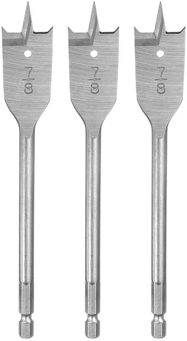 Main image of 3Pcs Spade Drill Bit 7/8" Paddle Flat Bits Wood Hole Cutter with Quick Change 1/4 Inch Hex Shank for Woodworking Fiberglass, Silver Tone