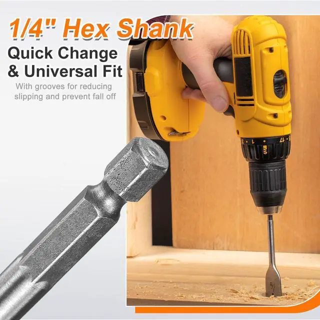 Alt view image 5 of 7 - 3Pcs Spade Drill Bit 7/8" Paddle Flat Bits Wood Hole Cutter with Quick Change 1/4 Inch Hex Shank for Woodworking Fiberglass, Silver Tone