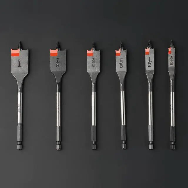 Alt view image 2 of 7 - 6 pc Standard Spade Bit Drill Bit Set,Threaded Spade Bit with Quick Change Shank for Hole Cutter Woodworking