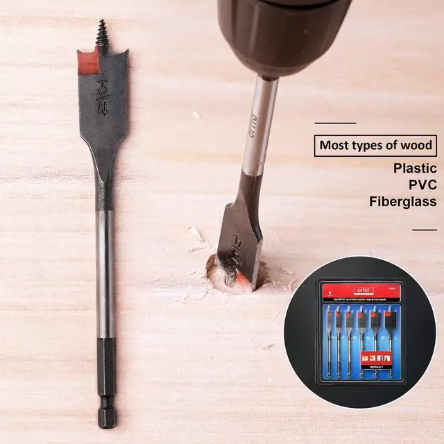Alt view image 4 of 7 - 6 pc Standard Spade Bit Drill Bit Set,Threaded Spade Bit with Quick Change Shank for Hole Cutter Woodworking