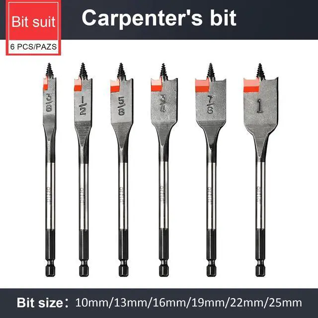 Alt view image 7 of 7 - 6 pc Standard Spade Bit Drill Bit Set,Threaded Spade Bit with Quick Change Shank for Hole Cutter Woodworking