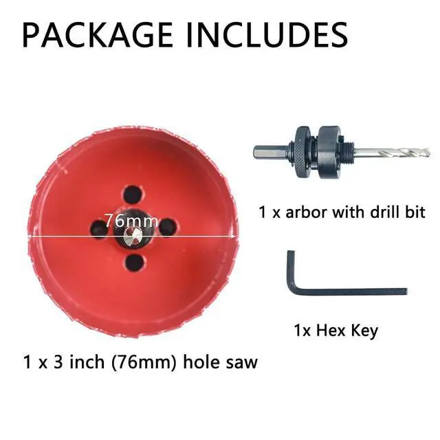 Alt view image 2 of 7 - 3 Inch/76mm Hole Saw with Arbor,HSS Bi-Metal Hole Cutter for Wood Cornhole Boards Plastic Ceiling Drywall Fiberboard and Metal Sheet