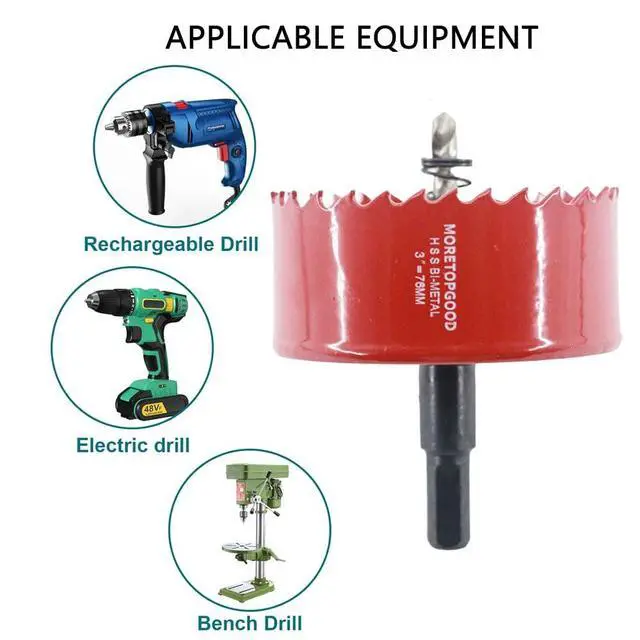 Alt view image 5 of 7 - 3 Inch/76mm Hole Saw with Arbor,HSS Bi-Metal Hole Cutter for Wood Cornhole Boards Plastic Ceiling Drywall Fiberboard and Metal Sheet