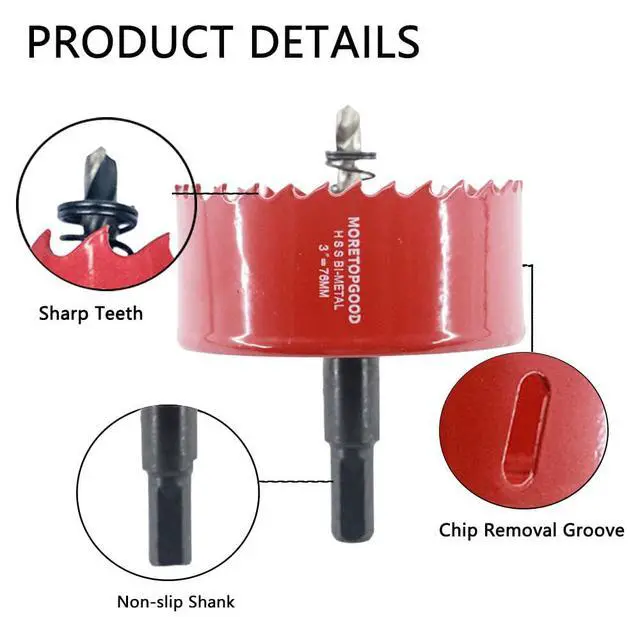 Alt view image 3 of 7 - 3 Inch/76mm Hole Saw with Arbor,HSS Bi-Metal Hole Cutter for Wood Cornhole Boards Plastic Ceiling Drywall Fiberboard and Metal Sheet