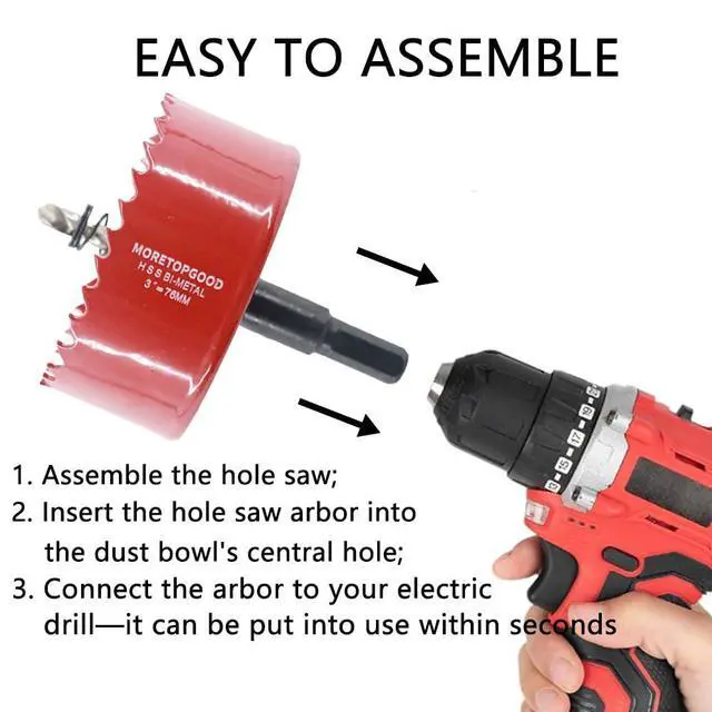 Alt view image 6 of 7 - 3 Inch/76mm Hole Saw with Arbor,HSS Bi-Metal Hole Cutter for Wood Cornhole Boards Plastic Ceiling Drywall Fiberboard and Metal Sheet