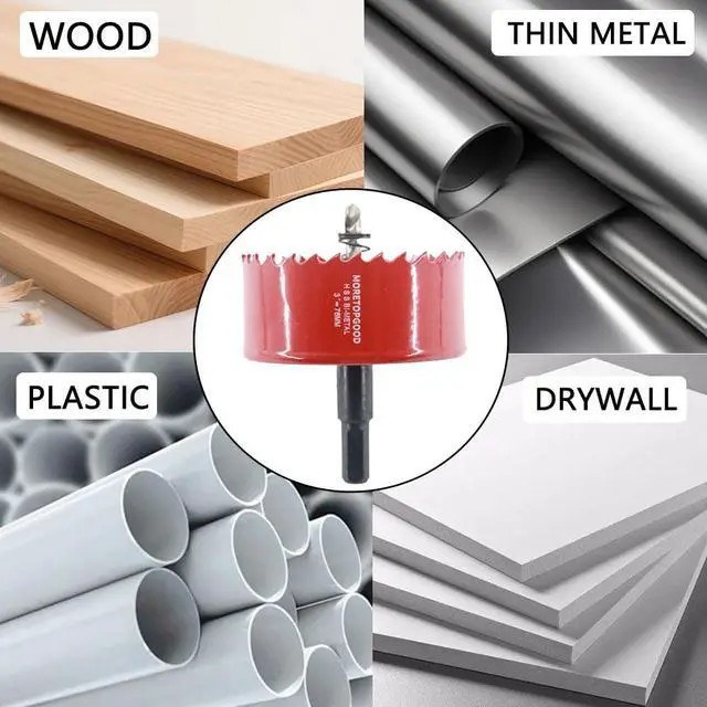 Alt view image 4 of 7 - 3 Inch/76mm Hole Saw with Arbor,HSS Bi-Metal Hole Cutter for Wood Cornhole Boards Plastic Ceiling Drywall Fiberboard and Metal Sheet