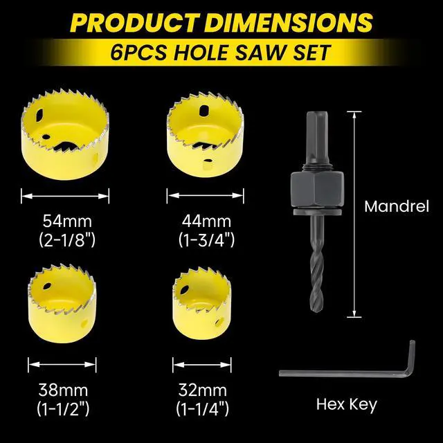 Alt view image 2 of 7 - 6PCS Premium Hole Saw Kit 1-1/4"to 2-1/8" (32-54mm)