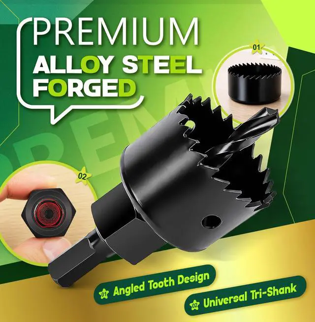 Alt view image 5 of 6 - 8PCS Hole Saw Kit, 1" to 2-1/8" (25-54mm) Hole Saw Drill Bit Set in Case with Mandrel, Hex Key, Drill Bits for Wood, PVC, Plywood, Drywall Cutting Tool, Holesaw Kit for Door Knob, Home DIY