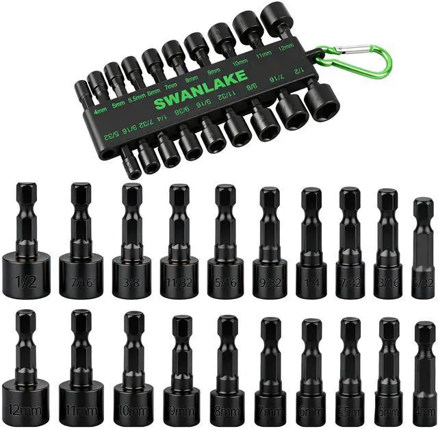 Main image of 20PCS Power Nut Driver Set for Impact Drill, 1/4 Hex Head Drill Bit Set SAE and Metric