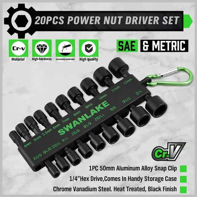 Alt view image 2 of 7 - 20PCS Power Nut Driver Set for Impact Drill, 1/4 Hex Head Drill Bit Set SAE and Metric