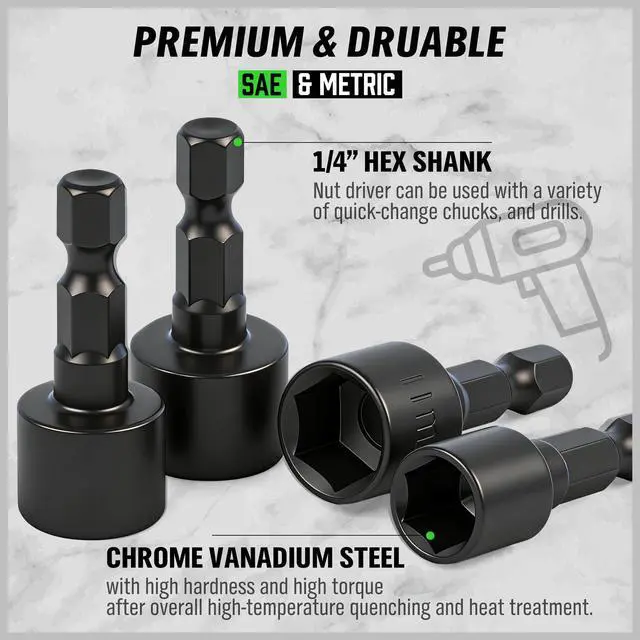 Alt view image 4 of 7 - 20PCS Power Nut Driver Set for Impact Drill, 1/4 Hex Head Drill Bit Set SAE and Metric