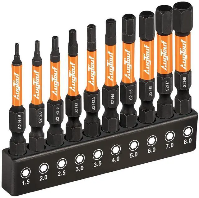 Main image of Impact Hex Head Allen Wrench Drill Bit Set 10pcs (Metric), 1/4 Hex-Shank S2 Steel Hex Bits Set, CNC Machined Tips with Magnetism, 2 Long with Storage Box