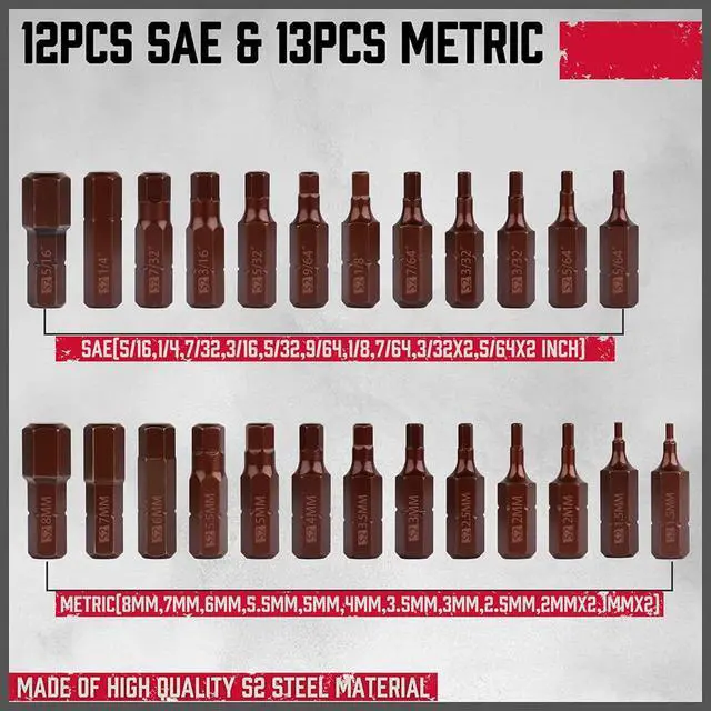 Alt view image 3 of 6 - Premium 25-Piece Allen Key Drill Bit Set - Durable Allen Wrench Bits with Strong Magnetic Tips, SAE & Metric Hex Keys