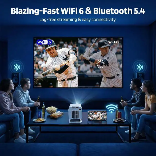 Alt view image 4 of 7 - Mini Projector for Bedroom & Outdoor, Smart Phone Control App, Android 14 Portable Proyector, 1080P with 4K Support, WiFi 6 Bluetooth 5.4, 210°, Auto Keystone, 40-100" Short Throw Movie Projector