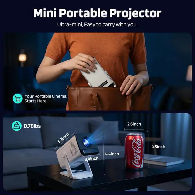 Alt view image 7 of 7 - Mini Projector for Bedroom & Outdoor, Smart Phone Control App, Android 14 Portable Proyector, 1080P with 4K Support, WiFi 6 Bluetooth 5.4, 210°, Auto Keystone, 40-100" Short Throw Movie Projector