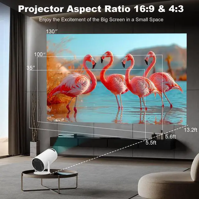 Alt view image 4 of 5 - Mini Projector, HY300 PRO Portable Projector, Support 4K 1080P with Dual-Band WIFI6 5G Wireless 5.0 Bluetooth Android 11, 180° Rotatable, Auto Keystone Correction, 35"-130" Screen Video Projector