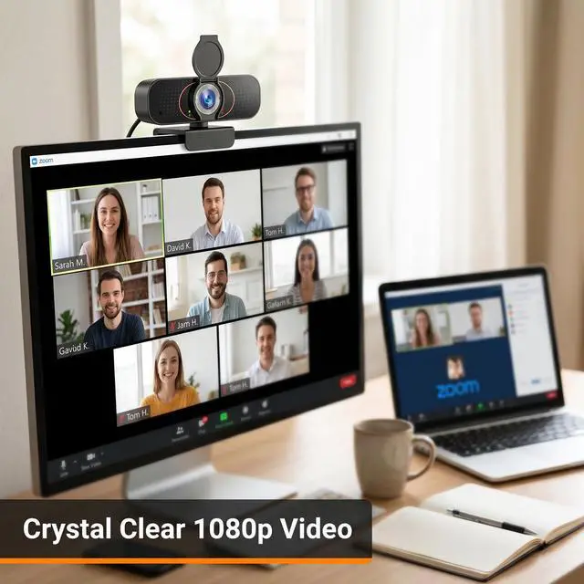 Alt view image 2 of 7 - 1080P USB Webcam for PC with Microphone Privacy Cover & Tripod