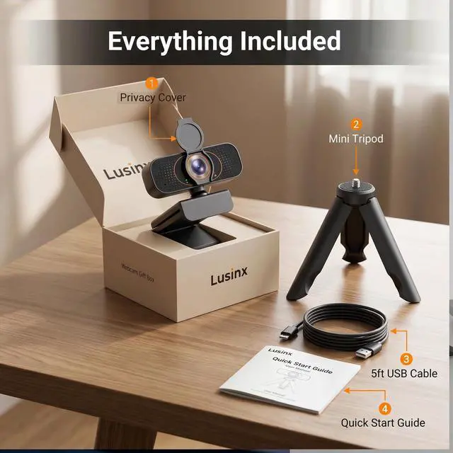 Alt view image 6 of 7 - 1080P USB Webcam for PC with Microphone Privacy Cover & Tripod