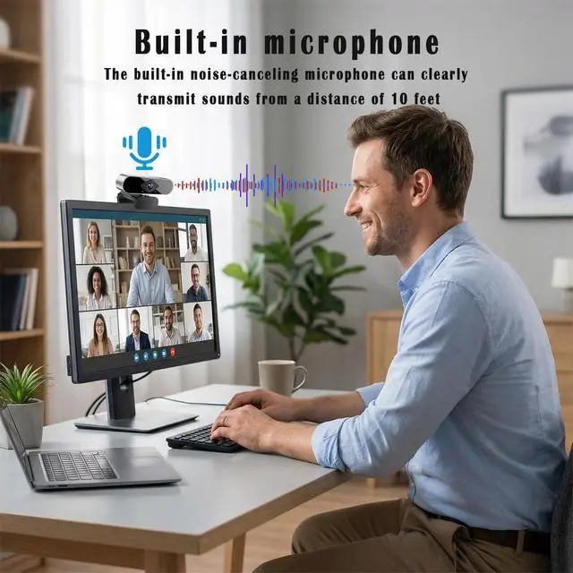 Alt view image 4 of 5 - 1080P Webcam for PC/Laptop, USB Webcam with Microphone, Noise Cancellation, Support Beauty, Plug & Play with Auto Light Correction for Video Calls, Live Streaming Gaming & Online Meeting