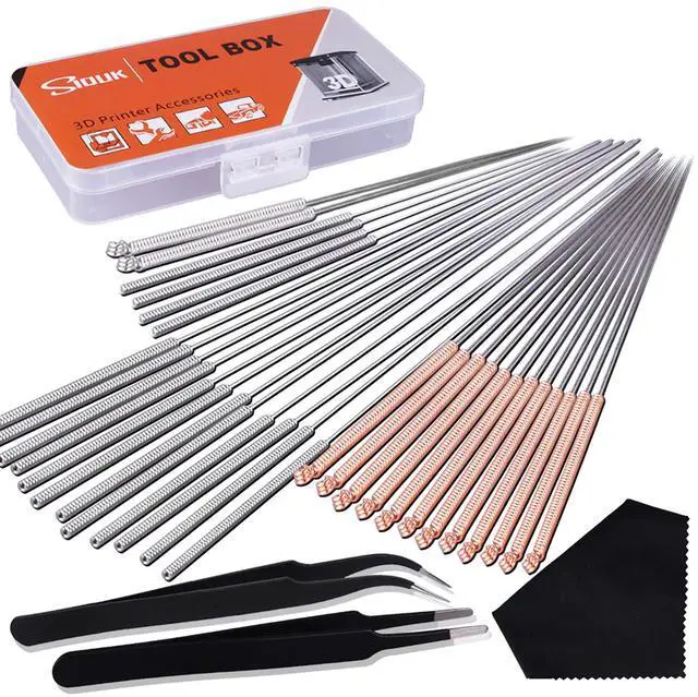 Main image of 33 Pcs 3D Printer Nozzle Cleaning Tools Kit 30 Pcs 0.15mm, 0.25mm, 0.35mm, 0.4mm, 0.5mm Cleaning Needles 2 Pcs Tweezers and 1 Pc Cleaning Cloth