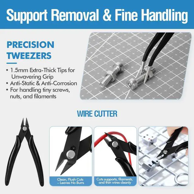 Alt view image 6 of 7 - 35Pcs 3D Printer Tool Kit Compatible with Bambu Lab A1-4X Nozzle Wiper, 4X Silicone Sock, Clog Poke, Scraper, Flush Cutter & Tweezers for 3D Printer Maintenance, Cleaning & Removal